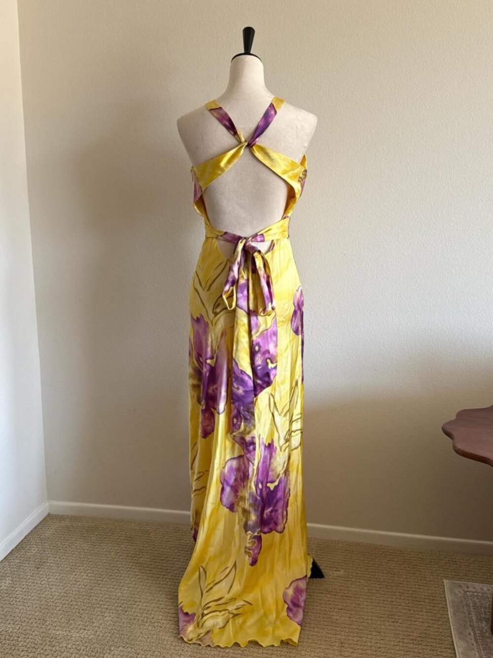 Cache Vintage Yellow Purple Floral Cutout Maxi Dress Size 10 - Picture 2 of 4